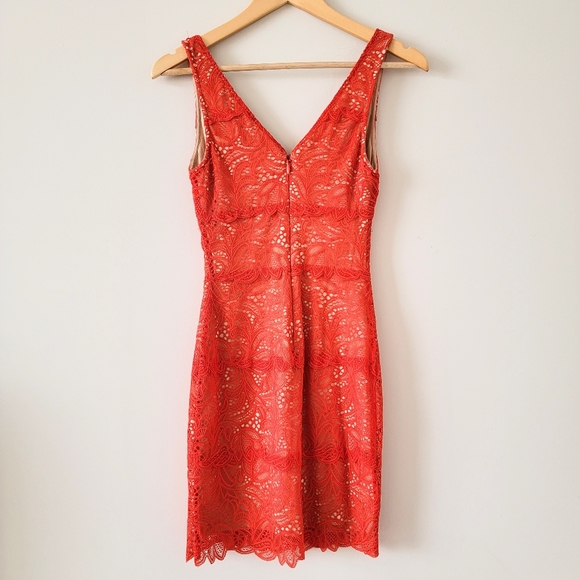 BeBe Betsy Border V-neck Lace Day dress /Fiery Red - Picture 3 of 9